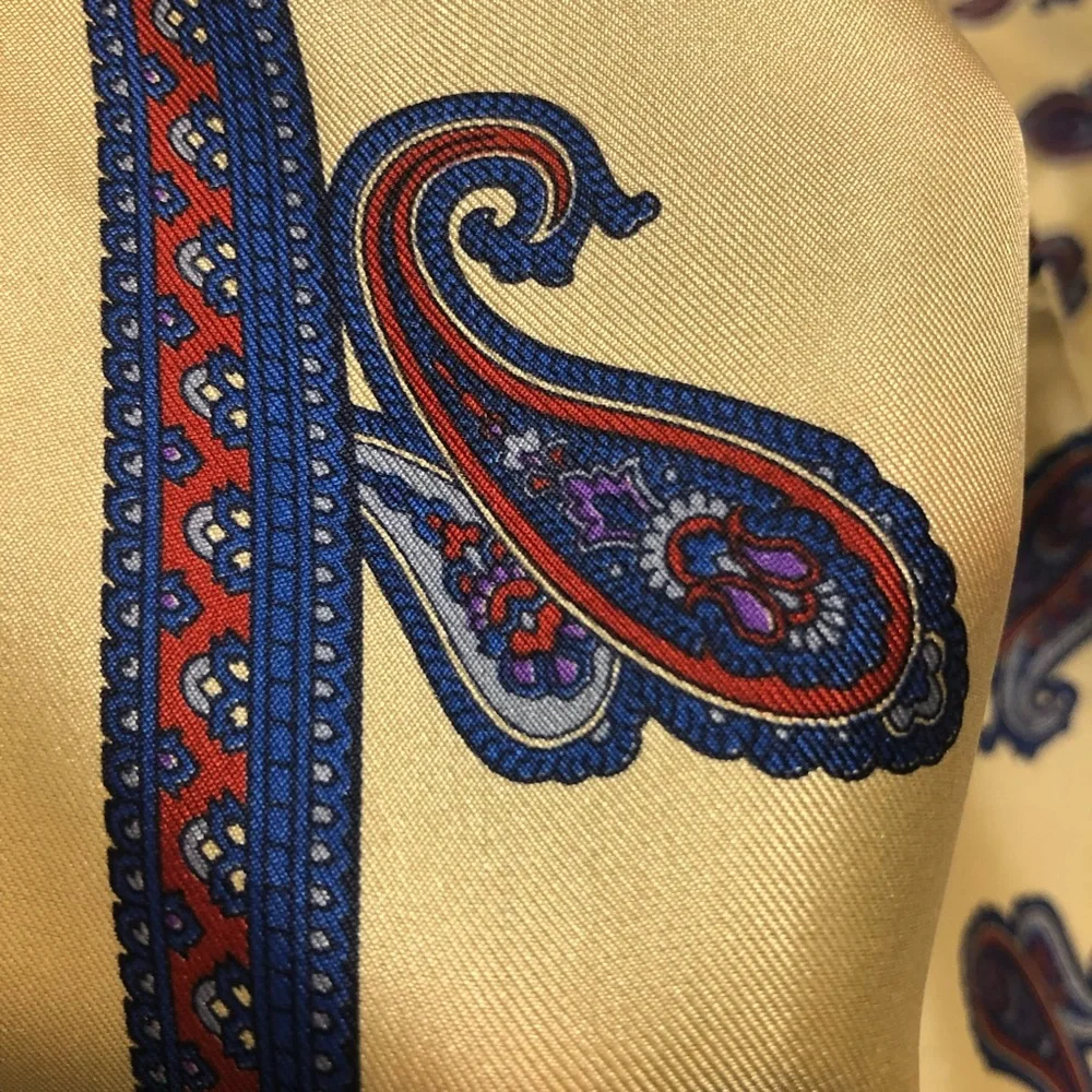 Vintage Silk Paisley Scarf - Yellow Gold Blue Red - Made in Italy - 31”